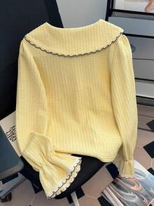 Franclia New Arrival Colorblock Cute Puff Sleeve Women's Blouse - Yellow - View 4
