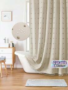 1 Piece Standard Size Waterproof Thick Polyester Tufted Hydrangea Shower Curtain Three Dimensional Cut Flower Decorative Mold Resistant Quick Dry Lightweight Solid Neutral Tone Bathroom Divider For Home Restroom Daily Bathing Space Trending - Beige - View 1