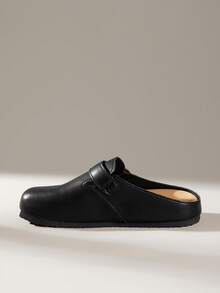 Solecia Closed Toe Mules, Metal Buckle, Retro Commuter Slim Mules Shoes - List One Black - View 3