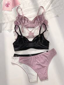 PetitDoll Romantic Lace & Hollow Out Nice Slim Cup Bra & Panty 6 Pieces Set, Kawaii - Multicolor - View 2
