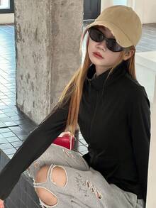 DAZY 青少年女孩秋季服飾 修身夾克休閒秋季上衣 - 黑色 - 查看 6