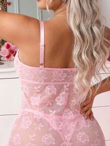 SHEIN 2pcs Romantic Lace Women's Sweet Doll Style Camisole Nightgown - Pink - View 2