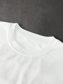 PAVTROS 男士街頭時尚後背刺繡圓領短袖T恤 - 白色 - 查看 5