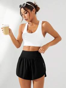 SHEIN Velisys 高腰開衩下擺運動短褲，適用農曆新年 - 彩色 - 查看 3