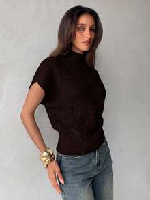 Aloruh Women's Fashion Street Minimalist Knit Top For Daily Wear.Autumn And Winter - Coffee Brown - View 5