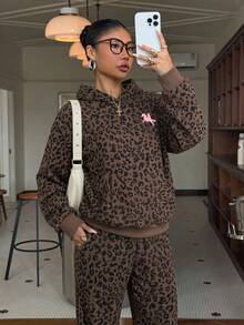 Muchica Outfits 女款簡約休閒純色套頭連帽長袖帽 T，非寬鬆版型 - 棕色 - 查看 5