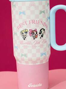 THE POWERPUFF GIRLS X Joivida 17.2oz & 24oz 不鏽鋼保溫杯附手把與吸管 – 防漏、保溫保冷，粉色與白色 Powerpuff Girls 花紋設計，可愛清新，適合居家、辦公室或戶外旅行，生日或情人節的精美禮物 - 粉色 - 查看 5