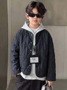 DAZY Round Neck Quilted Design Long Sleeve Casual Thick Autumn/Winter Boys (Large) Cotton Padded Coat - Navy Blue - View 7