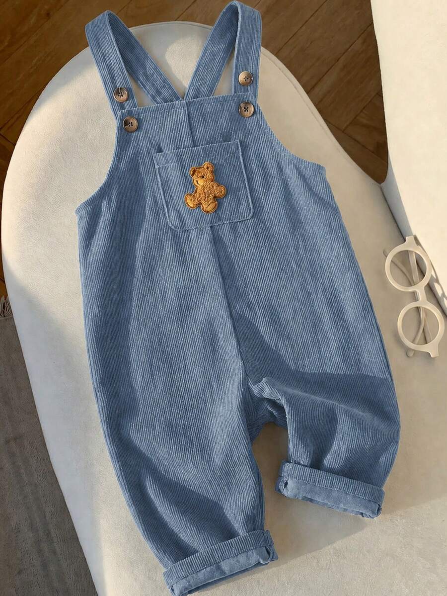 LMoss Kids Baby Boy Bear Patchwork Romper - Dusty Blue - View 1