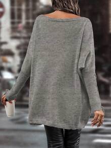 Elafinee Women's Solid Color Casual Versatile Daily Pullover Sweater - Grey - View 2