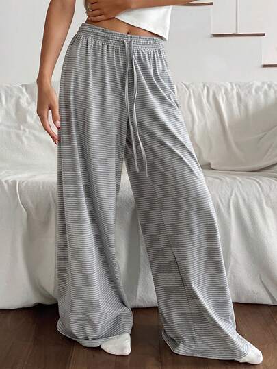 DAZY Damen gestreifte modische lockere Loungehose mit Kordelzug-Bund und weitem Bein
