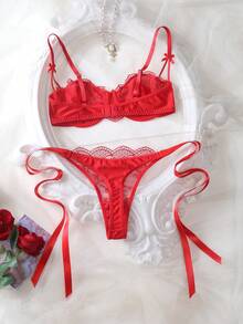 SHEIN 女款性感內衣套裝 2件組 - 紅色 - 查看 2