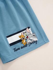 TOM & JERRY X SHEIN Young Boy Casual Style Crew Neck Short Sleeve T-Shirt And Cartoon Print Shorts Comfortable 2-Piece Set - Blue - View 6