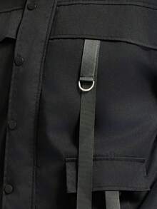 INCRYTM 宽松版型男士带扣翻盖口袋落肩户外风衣外套纯色长袖外出朋友薄外套秋季 - 黑色 - 查看 3