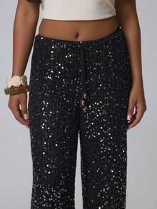 Musera Petite Petite Resort Women Cover Ups Ibiza Boho Sexy Halloween Beach Night Elegant Summer Sequin Wide Leg Crochet Trouser Spring Carvinal Beachwear Black - Black - View 2