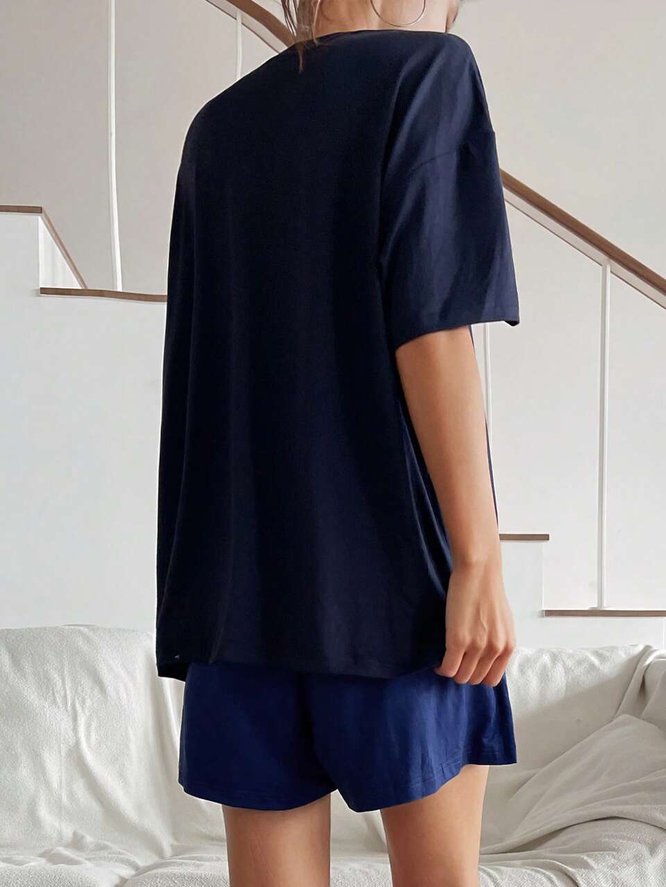 2pcs/Set Women's Strawberry Print Loose Short Sleeve T-Shirt & Short Pajama Pants Summer Sleepwear Set