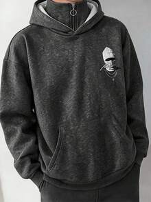SHEIN 青少年男孩黑色寬鬆秋季衛衣，雙層領學院風套頭衫，返校季 - 黑色 - 查看 7