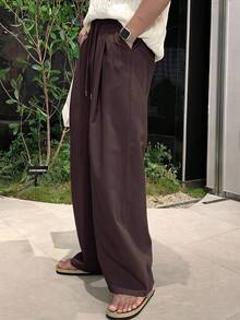 DAZY Men's Solid Color Drawstring Waist Casual Daily Travel Long Pants - Brown - View 2