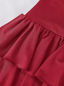 SHEIN Girlism 青少年女孩休閒運動學院風返校穿搭 酒紅色內建內搭褲雙層荷葉邊蛋糕迷你裙 Spsurprise Box [隨機5款，發送1套] - 酒紅色 - 查看 5