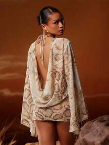 Hauture Fashion Sexy Snake Skin Print Cowl Neck Mini Dress - Multicolor - View 2
