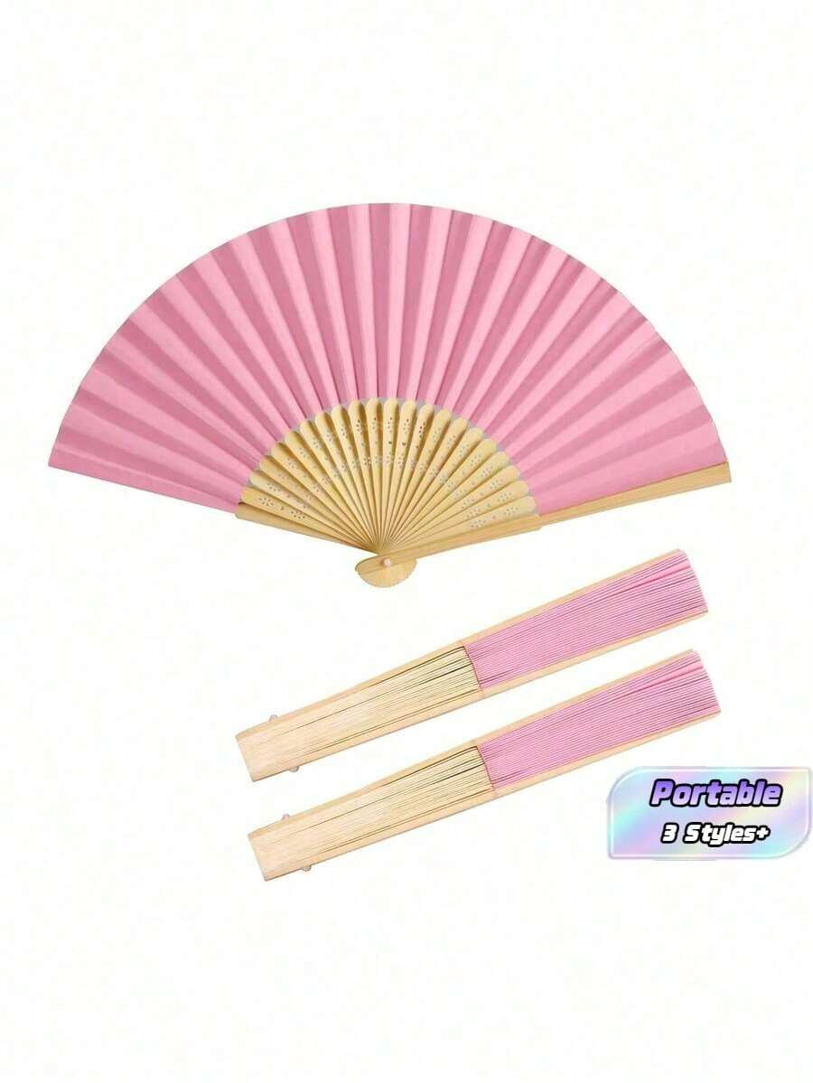 1/5/10/20 piezas Abanicos de papel plegables de mano estilo retro, abanicos de bambú portátiles, accesorio ideal de verano para refrescar y estilizar, adecuado para fiestas y eventos - Rosa - Ver 1