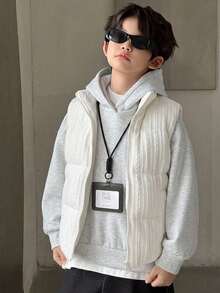 DAZY Tween Boy Autumn/Winter Casual Versatile Sleeveless Jacket - Beige - View 1