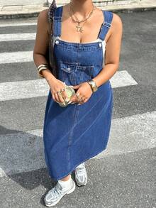 Rivivi Plus Size Women's Casual Everyday Denim Overall Dress With Pockets - Dark Wash - View 7