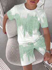 青少年男孩休閒舒適時尚極簡圓領短袖T恤與短褲套裝 - 彩色 - 查看 5