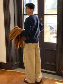 DAZY Men's Navy Blue Long Sleeve Crew Neck 2 In 1 Ribbed Hem Sweater Winter - Navy Blue - View 2