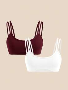 SHEIN Cheerettes 2件組女款素色休閒日常細肩帶運動內衣 - 彩色 - 查看 14