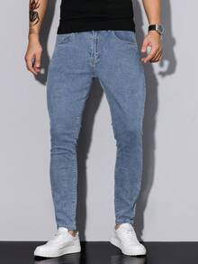 Manfinity Homme Men's Casual Denim Jeans With Pockets And Buttons For Daily Wear - Light Wash - View 6