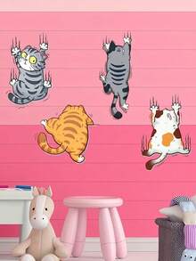 1 Set Cute Cartoon Cat Wall Sticker - Self-Adhesive, Reusable Bedroom And Dorm Room Decor Stickers For Whimsical Backgrounds And Door Art,Stickers,Wall Decal, Vinyl Decal For Home Decorations,Spring Decoration Items Refresh Your Home. - Multicolor - View 7