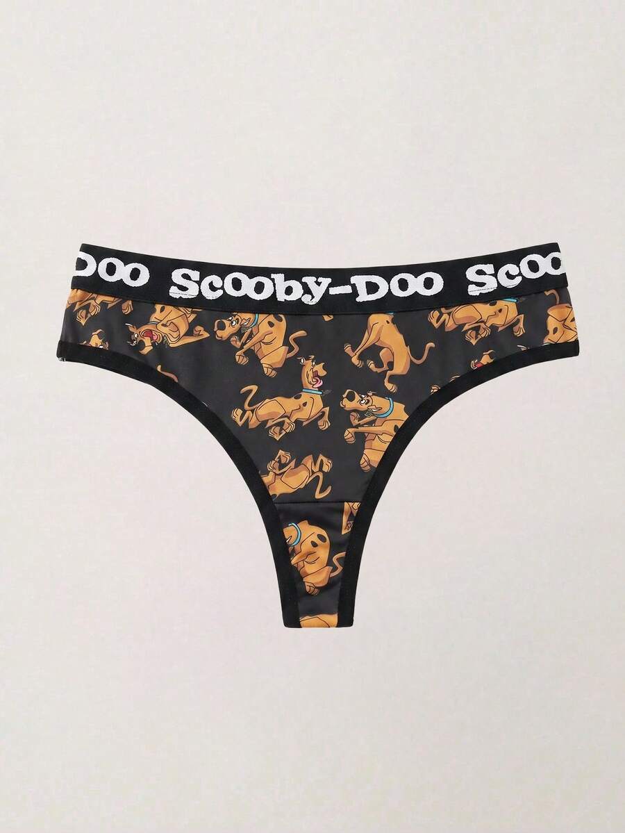 SCOOBY-DOO X SHEIN 女士日常性感卡通印花丁字裤 - 黑色 - 查看 1