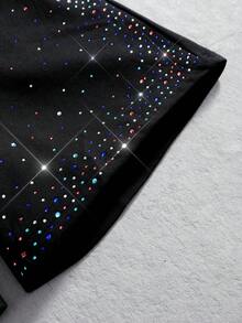 ROMWE MEN Men's Loose Fit Shorts With Letter Flashing Diamond Embroidered Pattern - Black - View 5