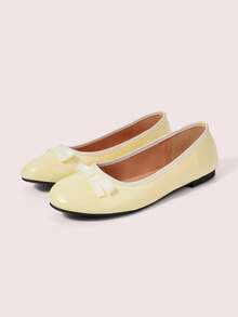 CUCCOO DOLLMOD Ladies, Milk Yellow, Ballet Flats, Round Toe Ribbon Bow, Commuter Versatile Daily Casual Women's Shoes Fall Shoes - cream yellow - View 3