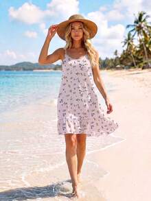 SHEIN LUNE Women's Printed Mini Ruffle Hem Cami Dress - Multicolor - View 4