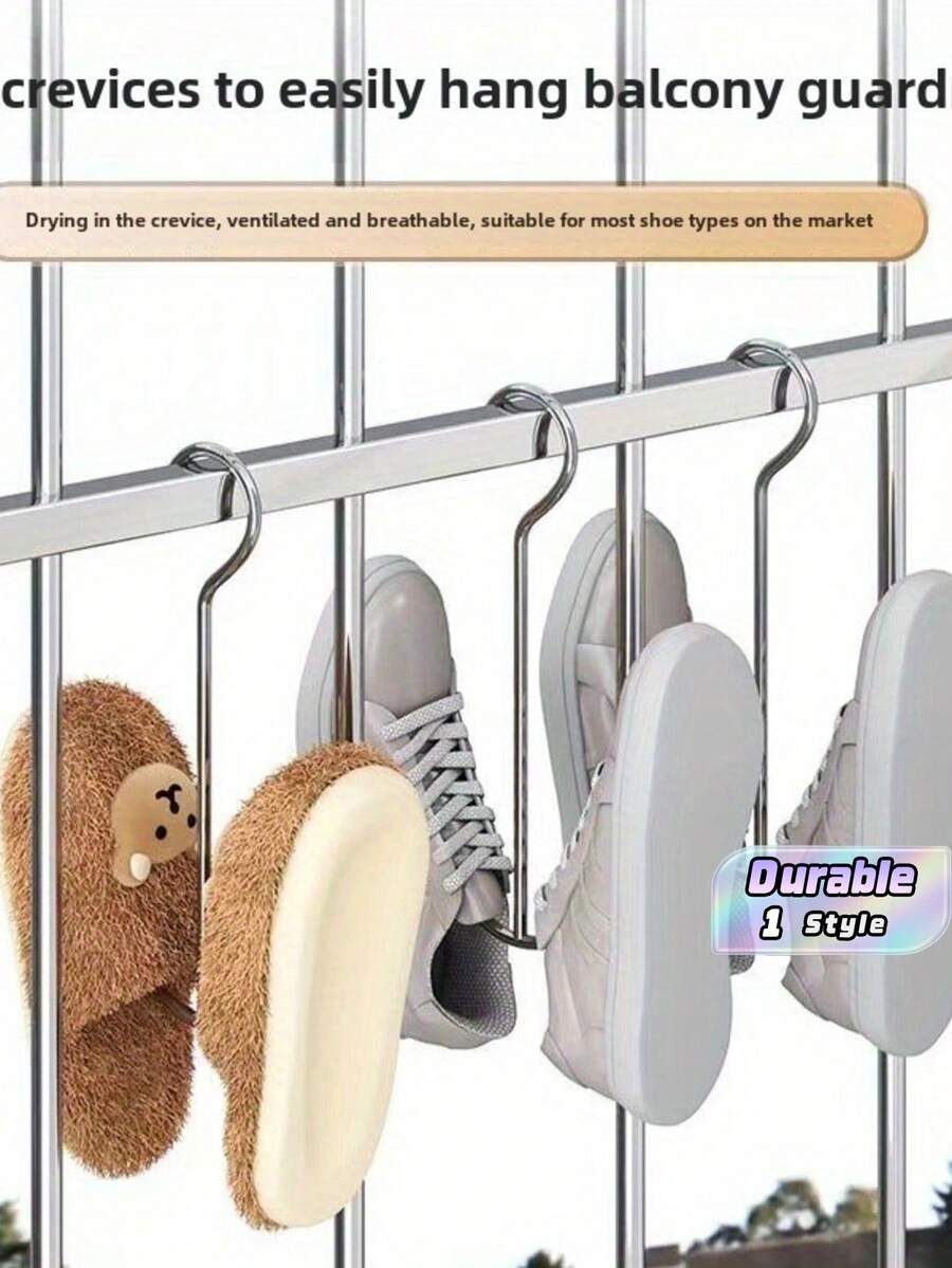 Wall Mount Shoe Drying Rack With Multi Hooks, Compact Windproof Shoe Storage Organizer, Easy Install Practical Hanging Holder For Balcony Hallway Bathroom Kitchen Daily Footwear Storage - Multicolor - View 1