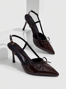 CUCCOO SZL Pointed Stiletto High Heels, Simple Glossy Design, Suitable For Commuting, Dating, Parties, Weddings And Other Occasions To Wear - Brown - View 1