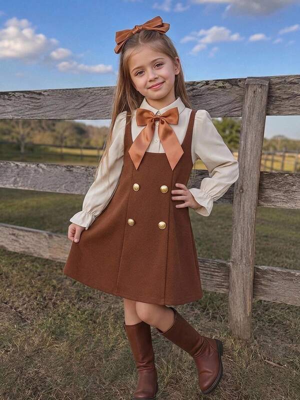 Emery Rose Kids Vestido casual de manga larga acampanada para niña joven