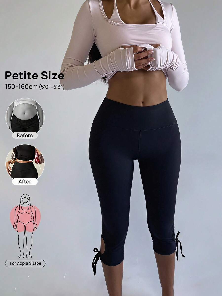 SHEIN PETITE Street High Leg Capri Leggings - Black - View 1
