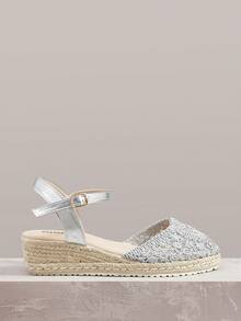 Styleloop Women's Hemp Rope Straw Woven Wedge Heel Silver Ankle Strap Woven Women's Wedge Heel Shoes Sandals Hemp Rope Shoes Boho Style - Silver 3 - View 4