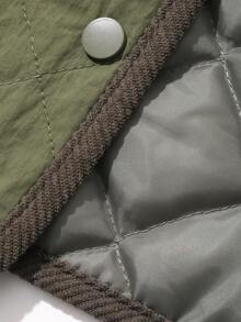 FRIFUL Women's Autumn Colorblock Diamond Quilted Padded Vest Jacket - Green - View 12