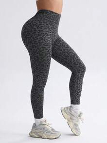 Slayform Slayform 1pc Regular Long Pants/Butt Lift Design/Basic Style/Sports Long Pants/Black Grey Leopard Print/Fitness/Yoga Seamless - Multicolor - View 6