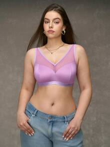 SHEIN Wireless Curve Bralette, Minimalist Design, Plus Size, Lavender Color - Purple - View 7