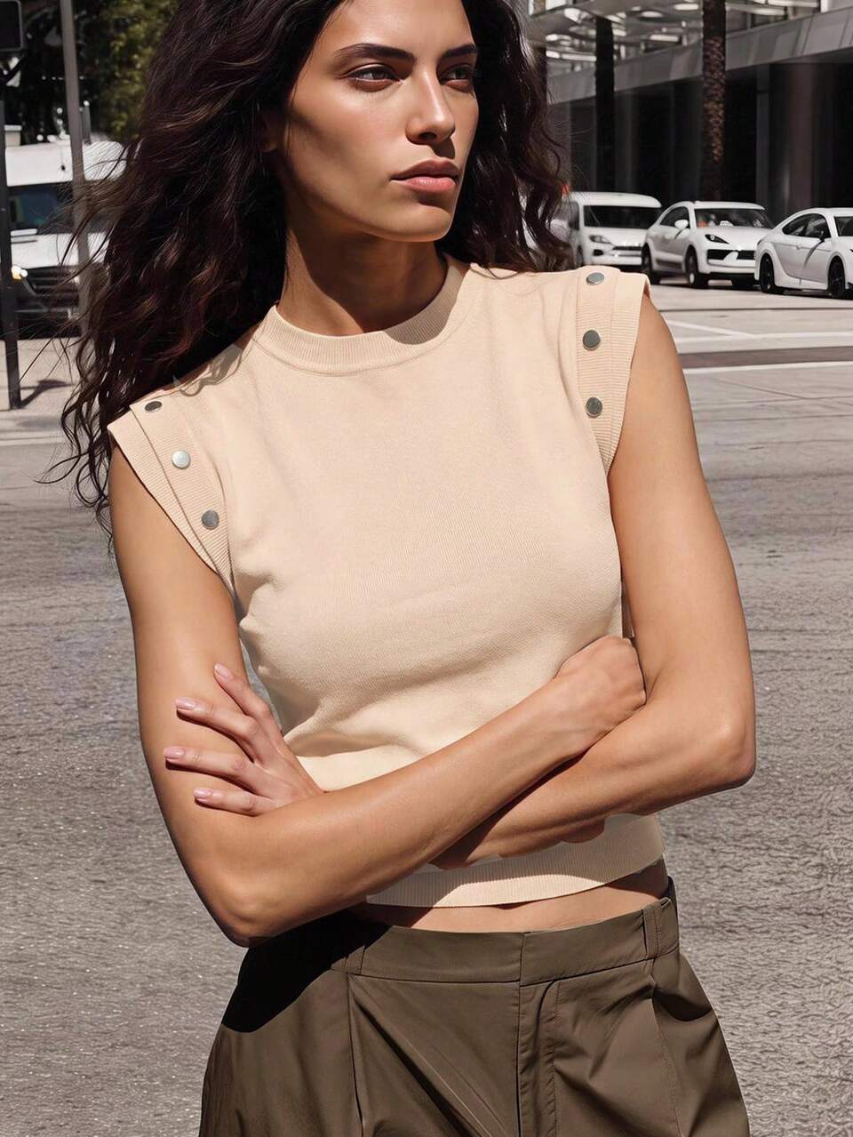 SHEIN Maija Women's Button Decor Knitted Top