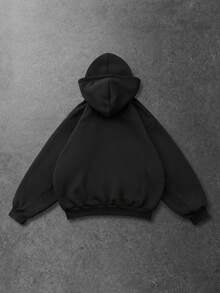 ROMWE MEN Men's Letter Flashing Diamond Double Layer Hooded Loose Zipper Front Sweatshirt - Black - View 3