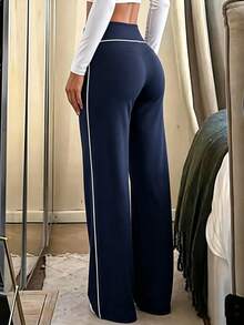 Solea Cove Solea Cove 女款高腰拼色休閒百搭日常旅行運動長褲 - 藍色 - 查看 4