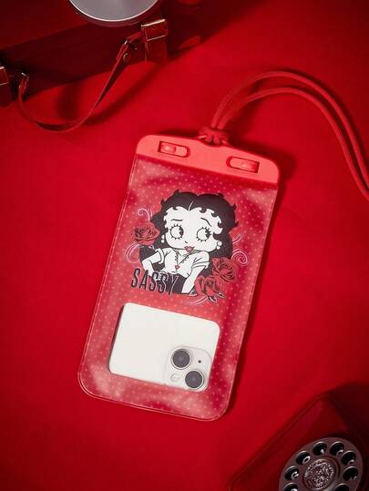 Betty Boop X Joivida 防水手機袋 觸控螢幕相容 游泳潛水漂流河流健行溫泉水上樂園 浮力氣墊不沉水 IPX8 防水密封 吊繩掛頸帶 透明高清 大容量 通用 7.2 吋以下所有手機
