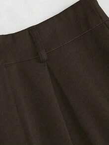 EMERY ROSE Plus Size Letter Print Wide Leg Casual Office Pants Fall - Chocolate Brown - View 3