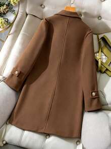 SHEIN Elladie kids 1件女童大衣，秋季服飾，雙面穿搭，優雅風格，中長版，適合秋冬，長袖，休閒舒適，日常穿著 - 棕色 - 查看 3